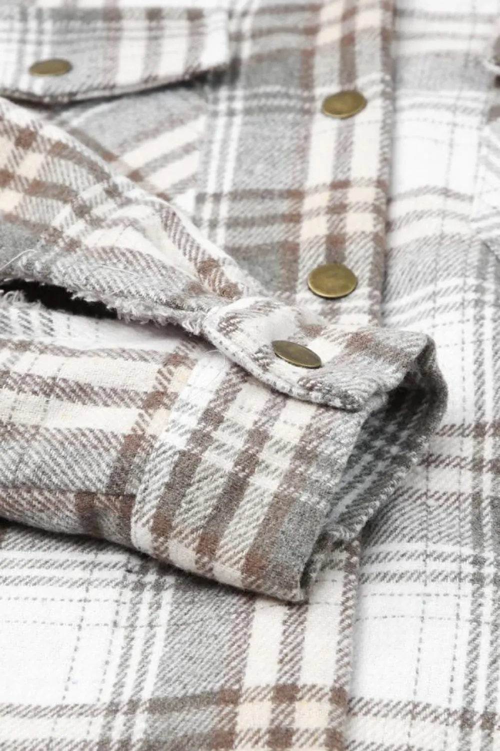 Clearance Dear-Lover Plaid Pattern Sherpa Lined Hooded Shacket Gray