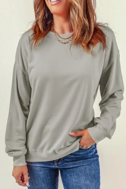 New Dear-Lover Plain Crew Neck Pullover Sweatshirt Gray