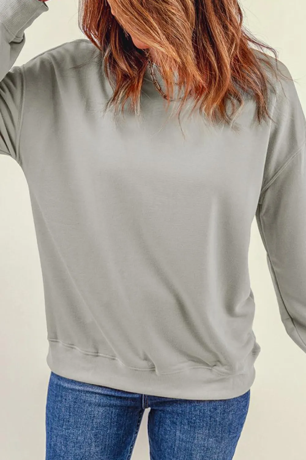 New Dear-Lover Plain Crew Neck Pullover Sweatshirt Gray