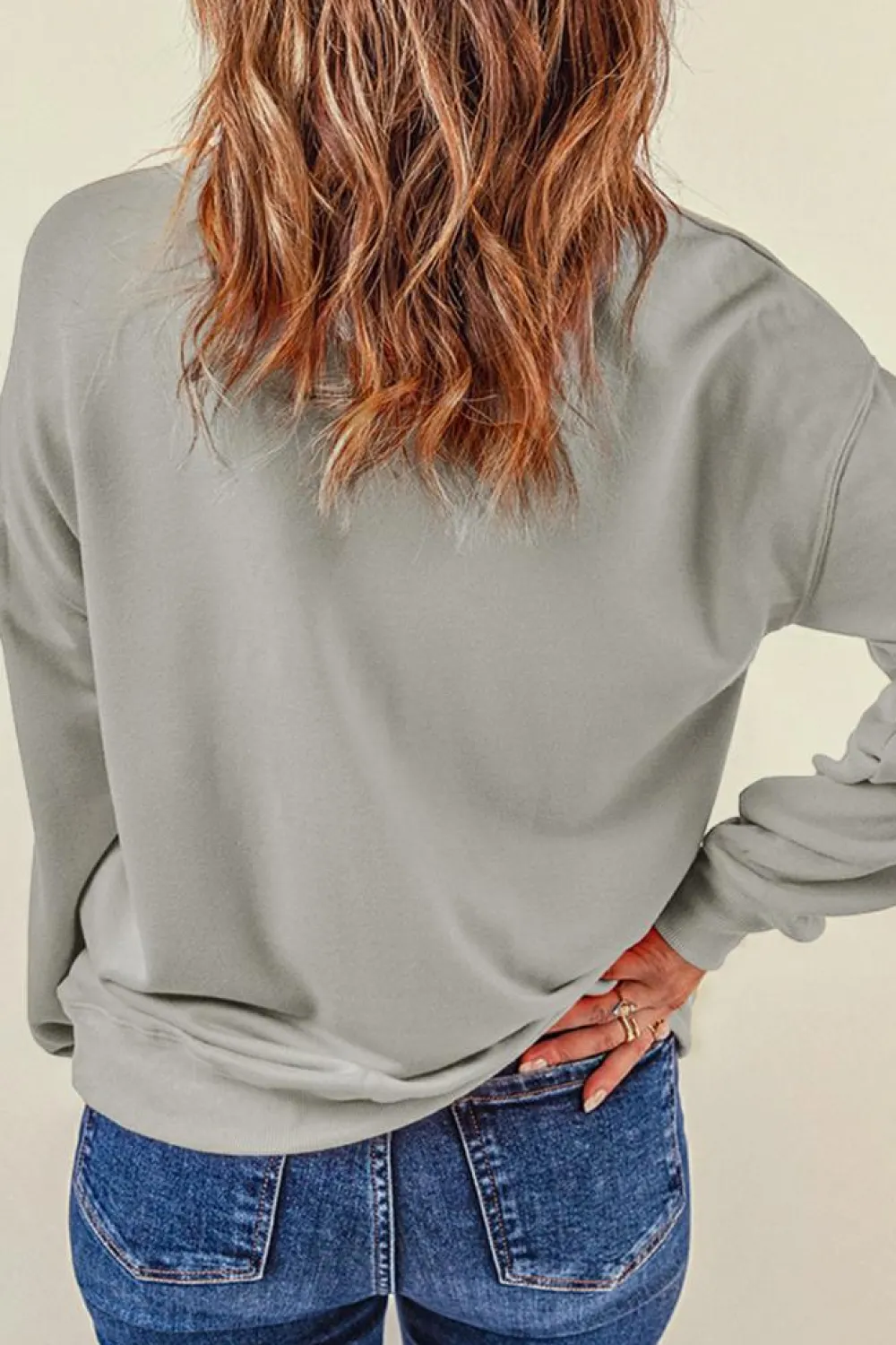 New Dear-Lover Plain Crew Neck Pullover Sweatshirt Gray
