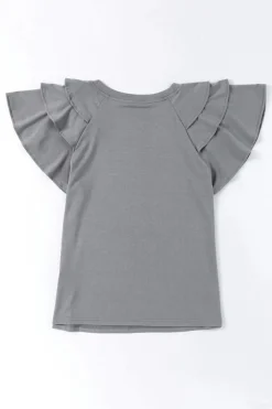 Hot Dear-Lover Plain Tiered Ruffled Short Sleeve T Shirt Gray
