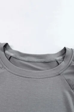 Hot Dear-Lover Plain Tiered Ruffled Short Sleeve T Shirt Gray