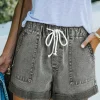 Outlet Dear-Lover Pocketed Drawstring High Waist Denim Shorts Gray