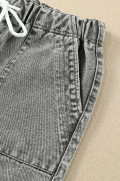 Outlet Dear-Lover Pocketed Drawstring High Waist Denim Shorts Gray