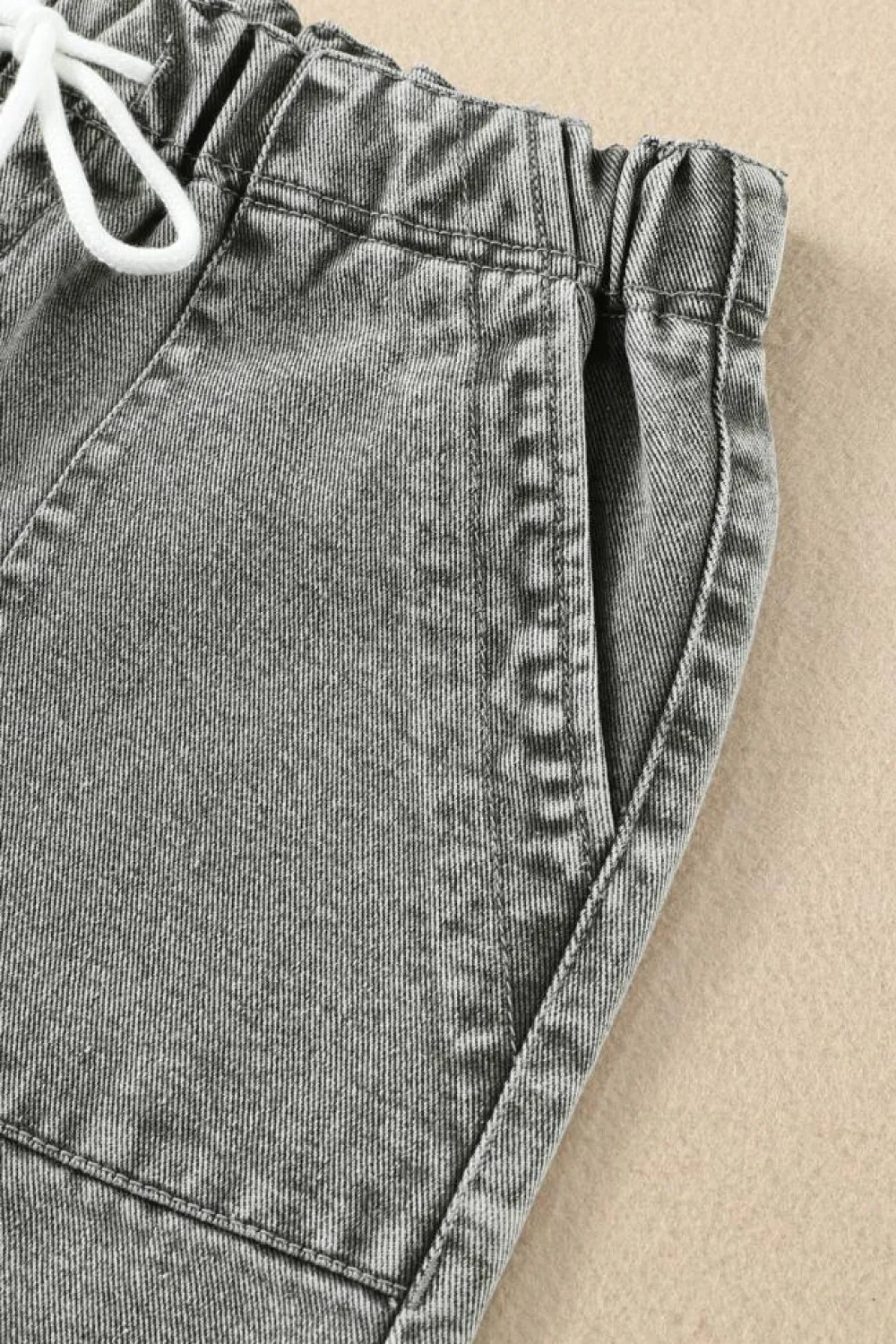 Outlet Dear-Lover Pocketed Drawstring High Waist Denim Shorts Gray