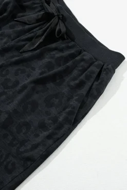 Fashion Dear-Lover Leopard Long Sleeve Satin Tie Shorts Two Piece Set Gray Printed