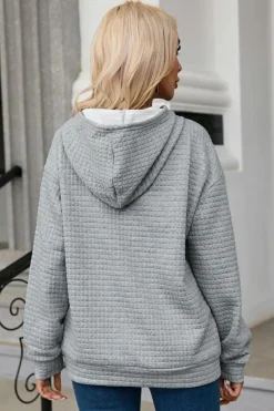 Outlet Dear-Lover Quilted Kangaroo Pocket Drawstring Hoodie Gray