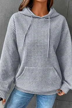 Outlet Dear-Lover Quilted Kangaroo Pocket Drawstring Hoodie Gray