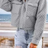 Sale Dear-Lover Quilted Pocketed Zip-up Cropped Jacket Gray