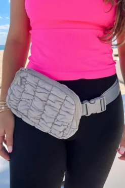 Sale Dear-Lover Quilted Puffer Belt Bag Fanny Pack Gray