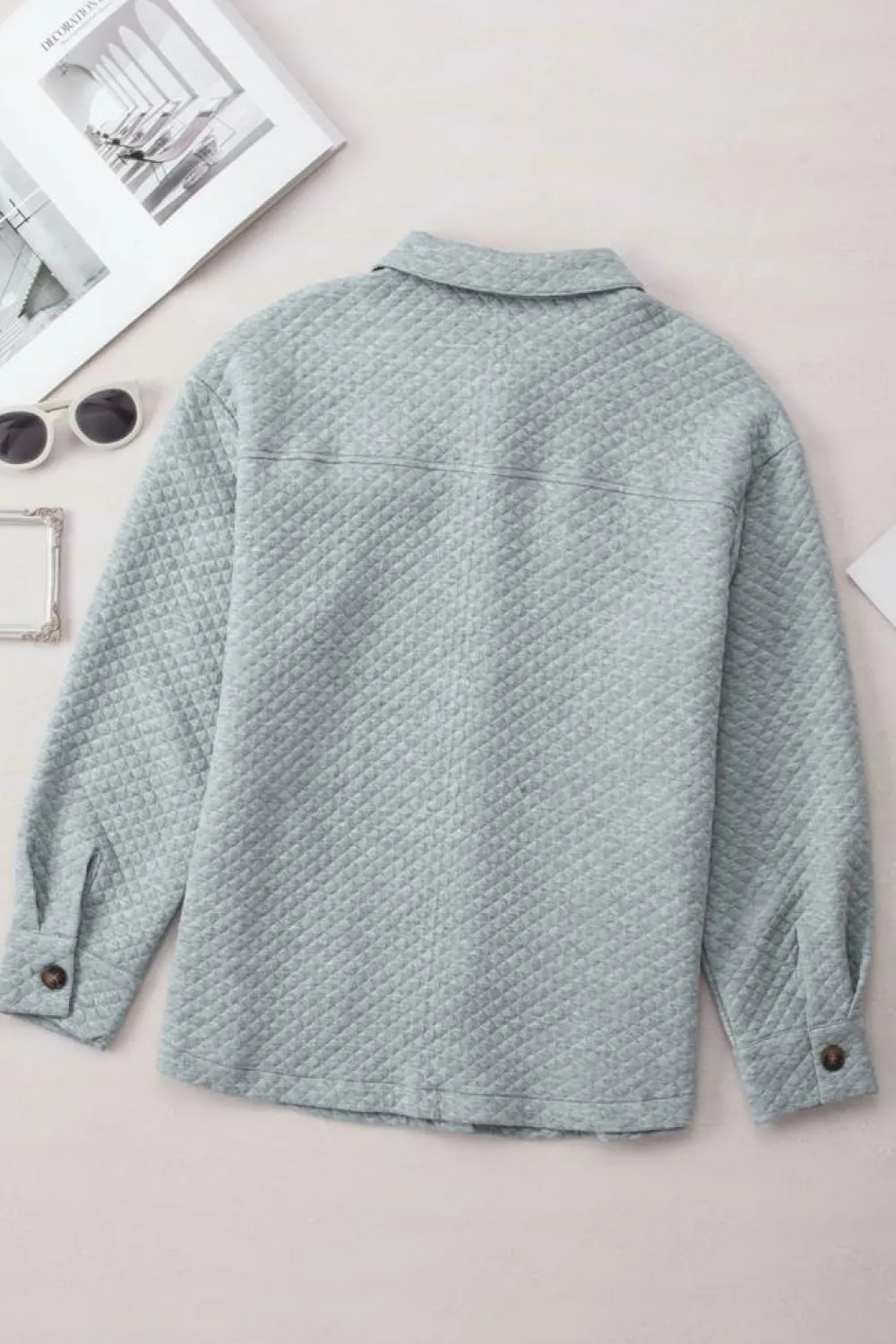 Online Dear-Lover Retro Quilted Flap Pocket Button Shacket Gray