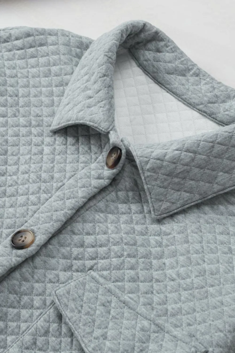 Online Dear-Lover Retro Quilted Flap Pocket Button Shacket Gray