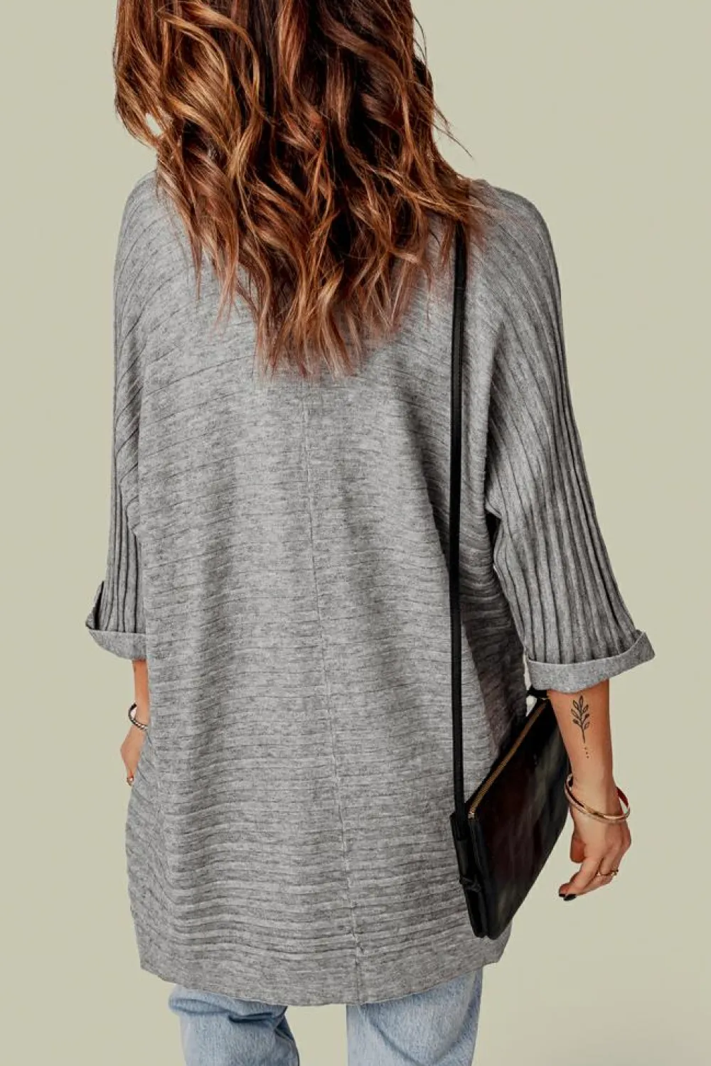 Online Dear-Lover Ribbed Open Front Knit Cardigan Gray