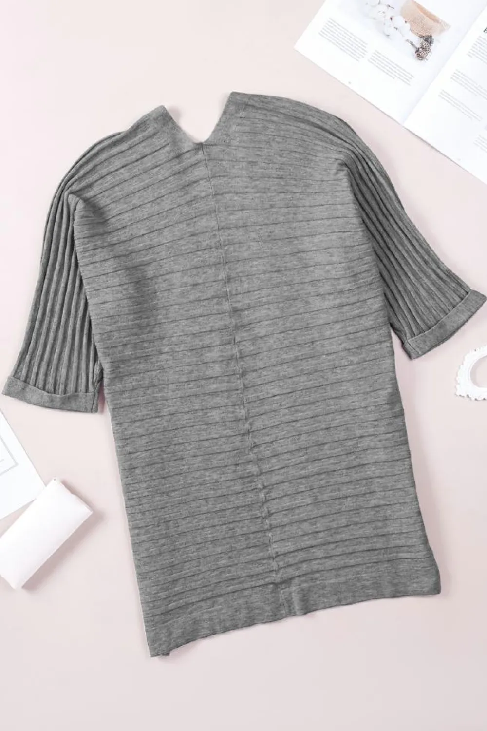 Online Dear-Lover Ribbed Open Front Knit Cardigan Gray
