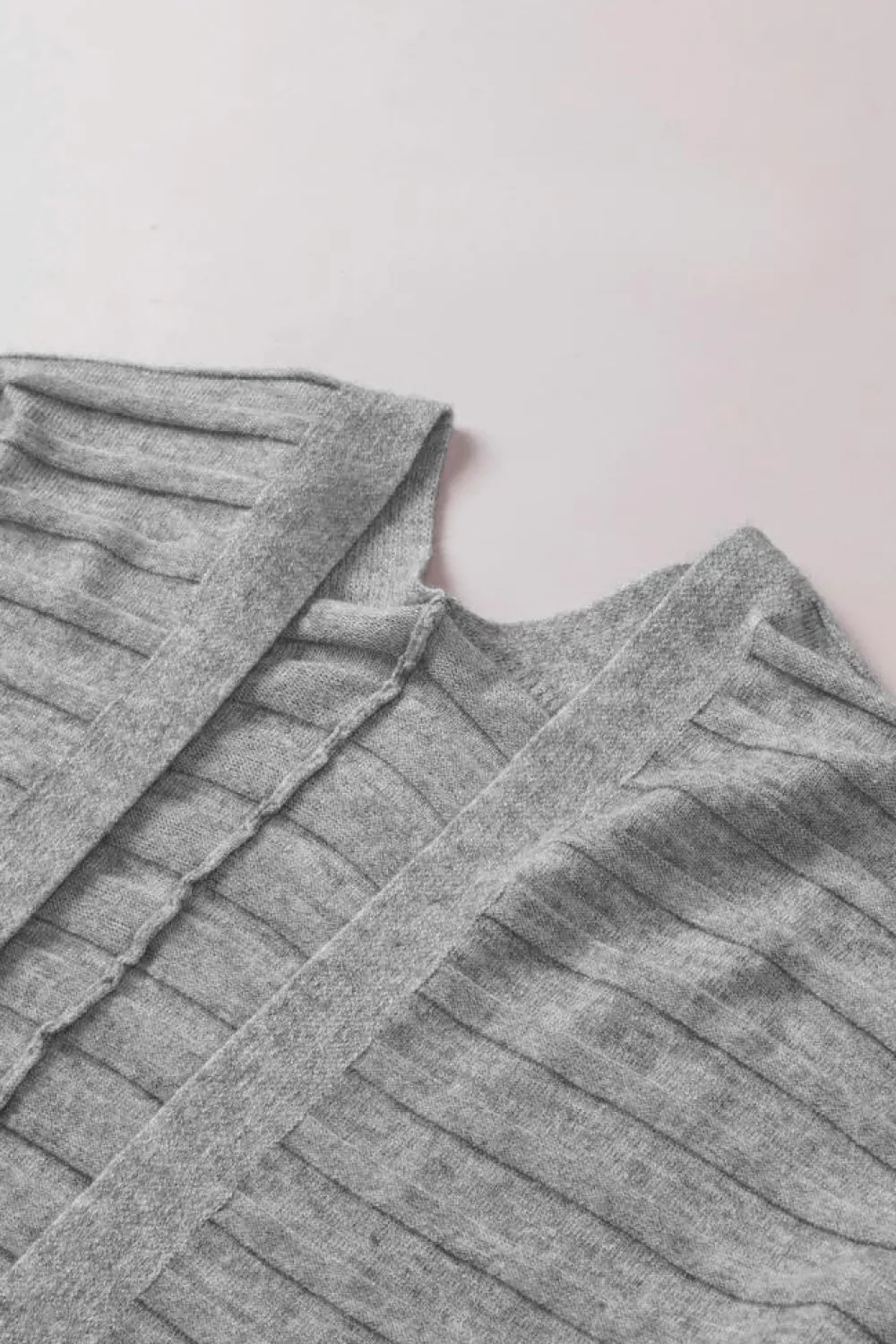 Online Dear-Lover Ribbed Open Front Knit Cardigan Gray