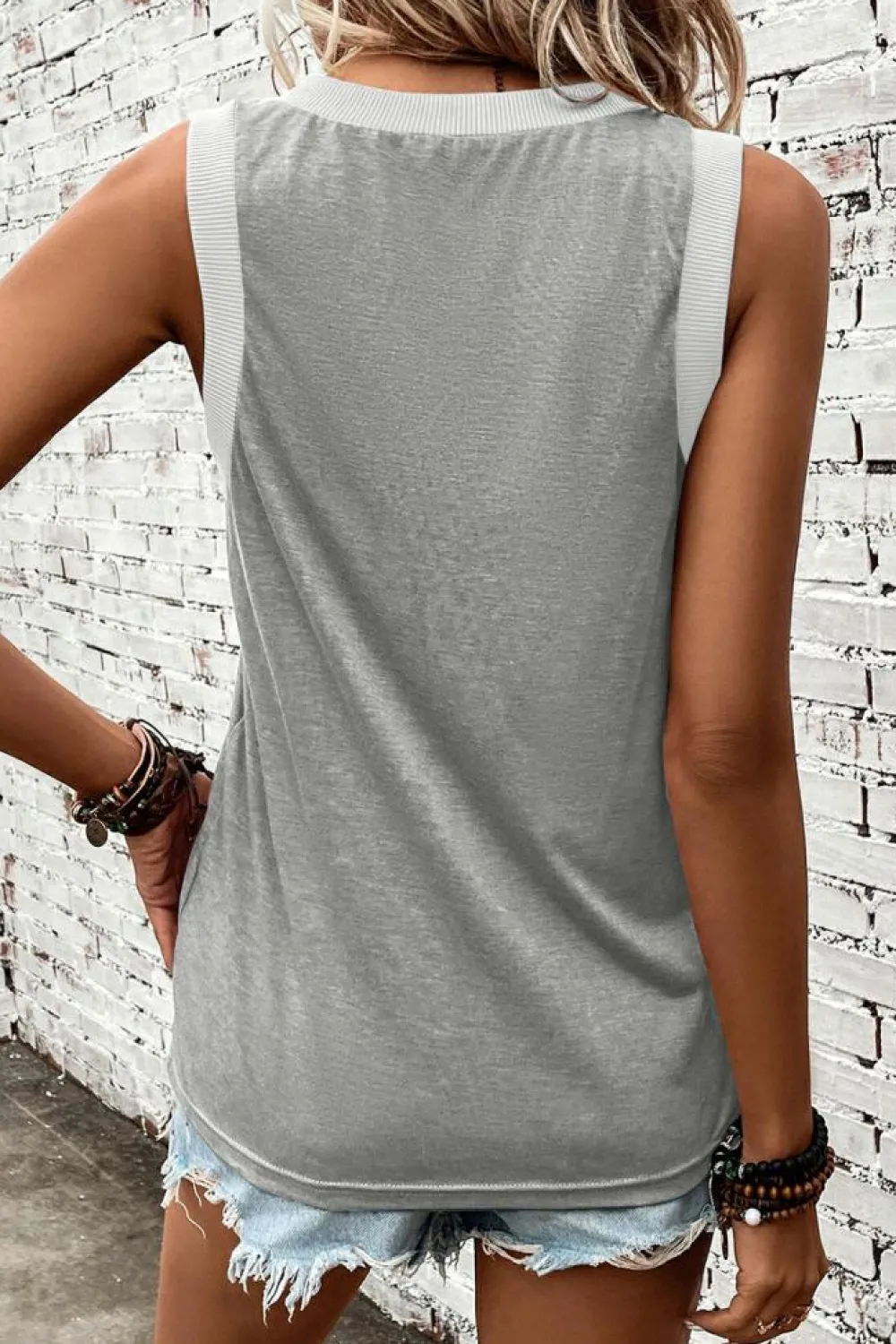 New Dear-Lover Ribbed V Neck Tank Gray