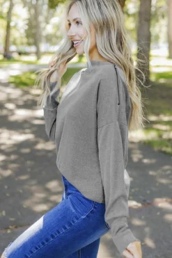 Hot Dear-Lover Ribbed Zip Knit Top Gray