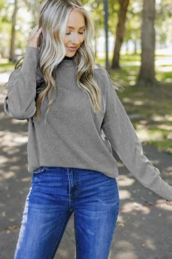 Hot Dear-Lover Ribbed Zip Knit Top Gray