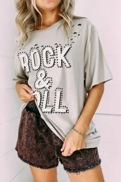 Best Dear-Lover Rock & Roll Graphic Distressed Vintage Tee Gray