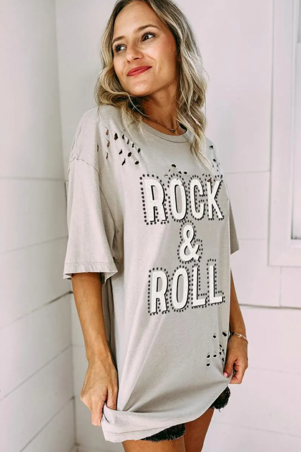 Best Dear-Lover Rock & Roll Graphic Distressed Vintage Tee Gray