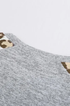 Best Dear-Lover Round Neck Leopard Long Sleeve Top Gray