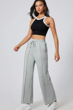 Best Dear-Lover Seamed Drawstring High Waist Wide Leg Sweatpants Gray