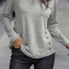 Clearance Dear-Lover Side Buttons Crew Neck Knit Top Gray