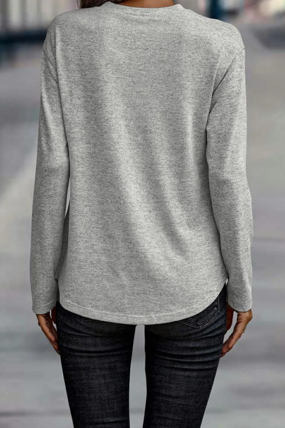 Clearance Dear-Lover Side Buttons Crew Neck Knit Top Gray