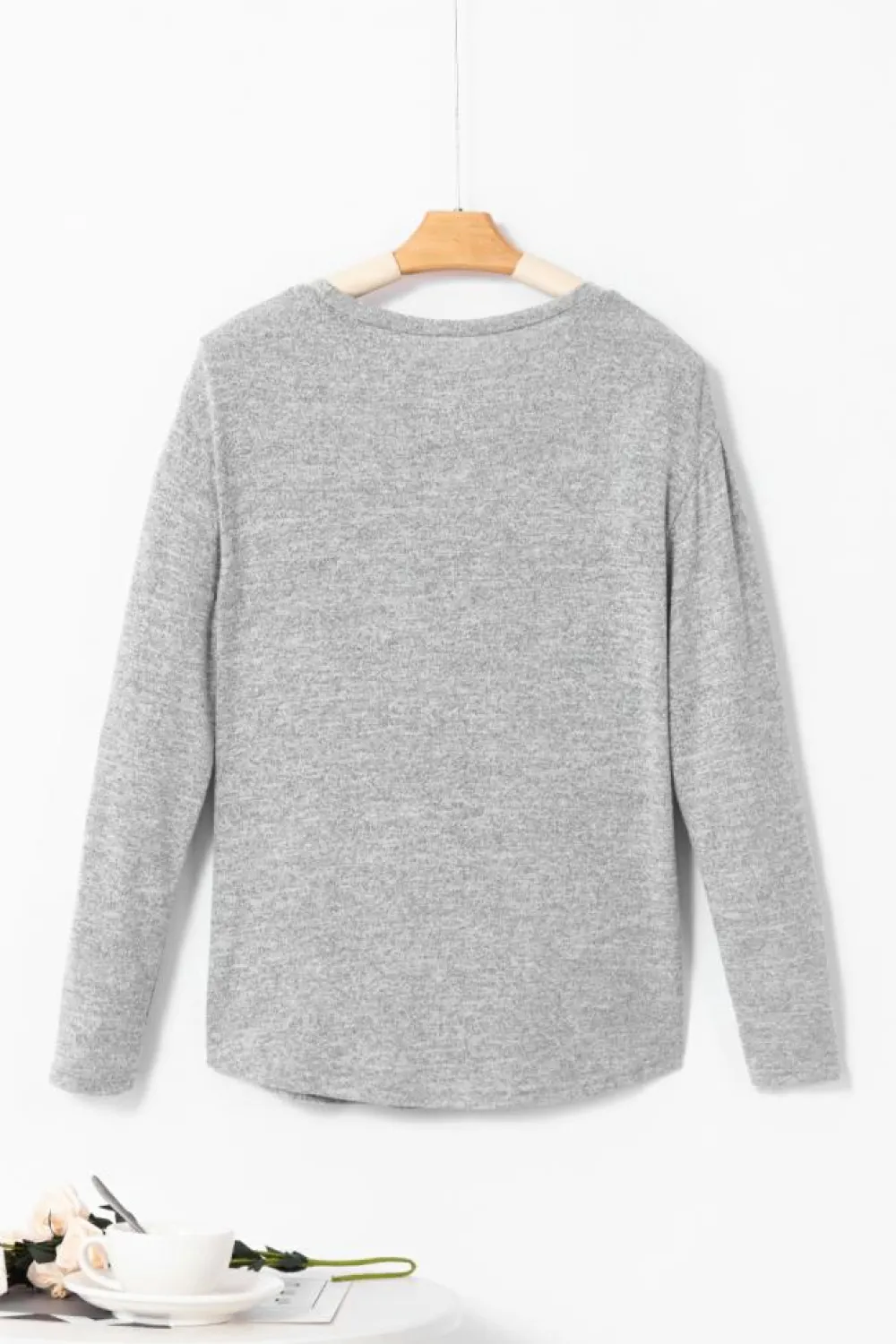 Clearance Dear-Lover Side Buttons Crew Neck Knit Top Gray