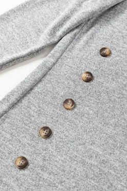 Clearance Dear-Lover Side Buttons Crew Neck Knit Top Gray