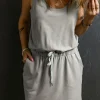 Discount Dear-Lover Sleeveless Drawstring Waist Mini Dress Gray