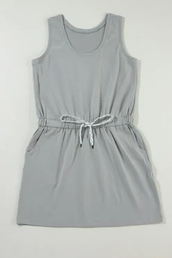Discount Dear-Lover Sleeveless Drawstring Waist Mini Dress Gray