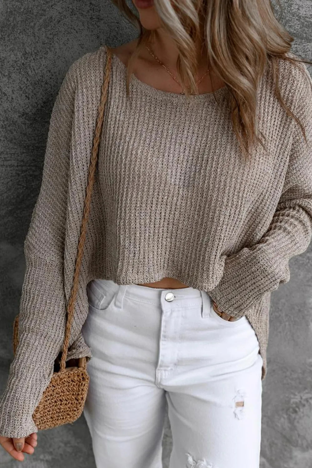Hot Dear-Lover Slouchy Dolman Sleeve High Low Sweater Gray