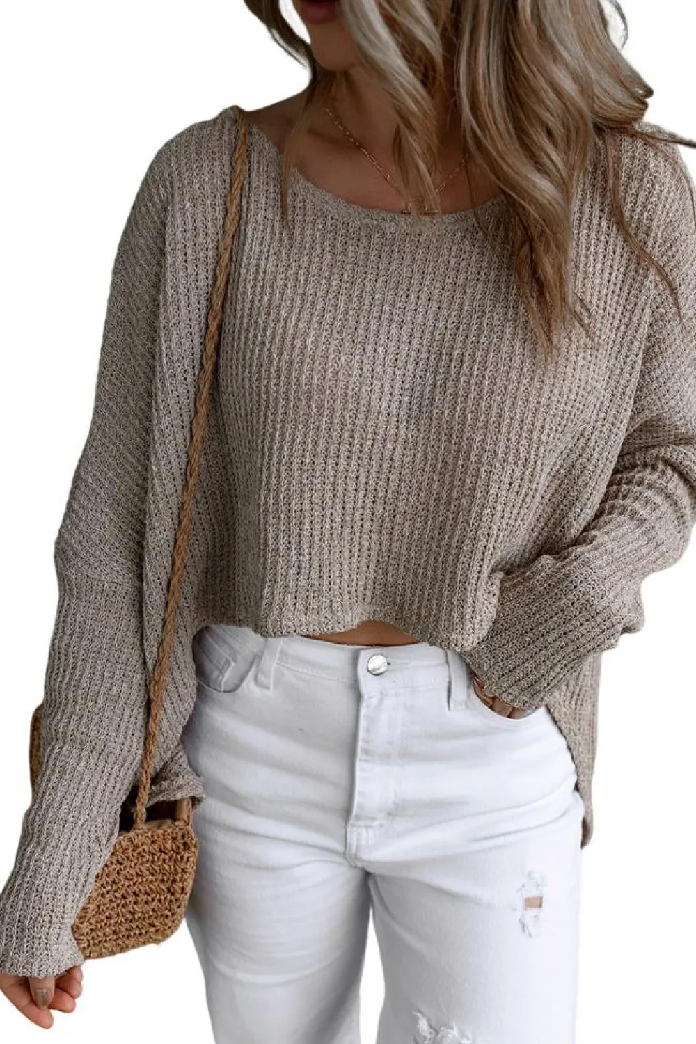 Hot Dear-Lover Slouchy Dolman Sleeve High Low Sweater Gray