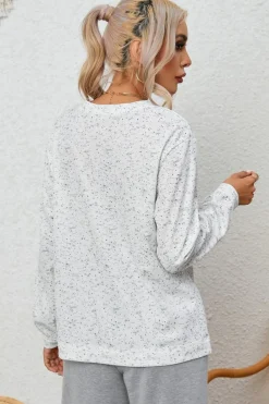 Online Dear-Lover Slouchy Heather Rib Knit Long Sleeve Henley Top Gray