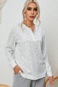 Online Dear-Lover Slouchy Heather Rib Knit Long Sleeve Henley Top Gray