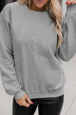 Clearance Dear-Lover Solid Classic Crewneck Pullover Sweatshirt Gray