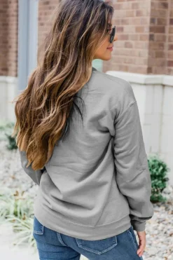 Clearance Dear-Lover Solid Classic Crewneck Pullover Sweatshirt Gray