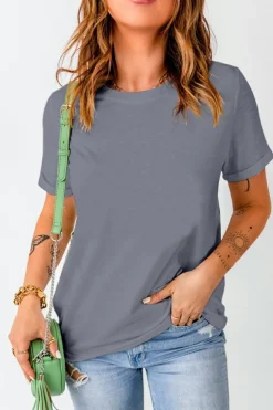 Outlet Dear-Lover Solid Color Crew Neck Tee Gray