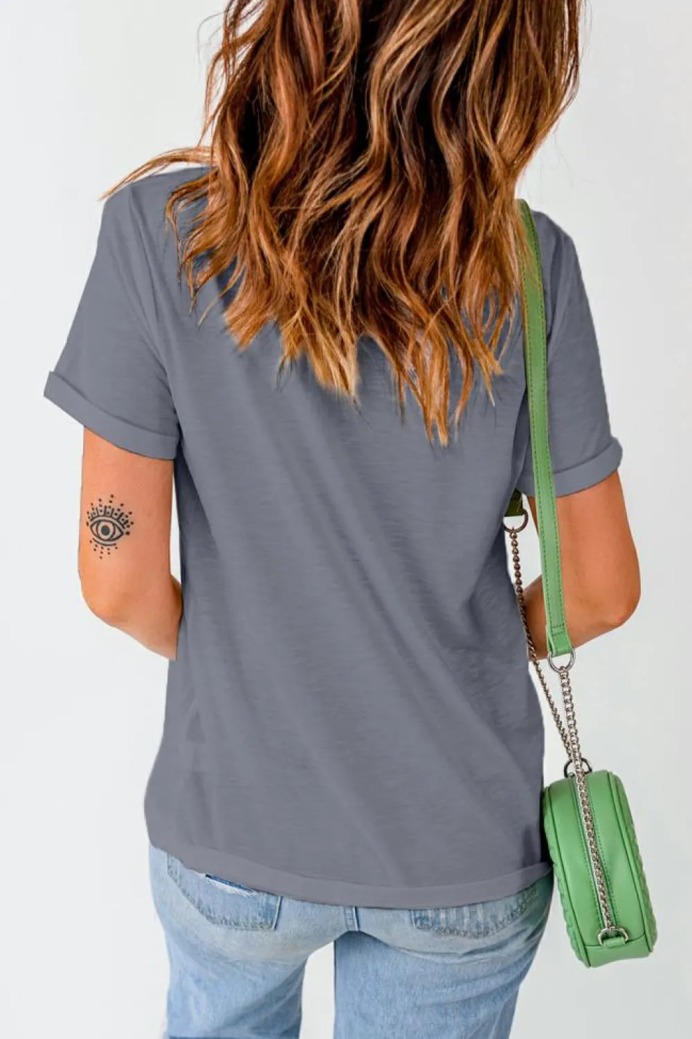 Outlet Dear-Lover Solid Color Crew Neck Tee Gray