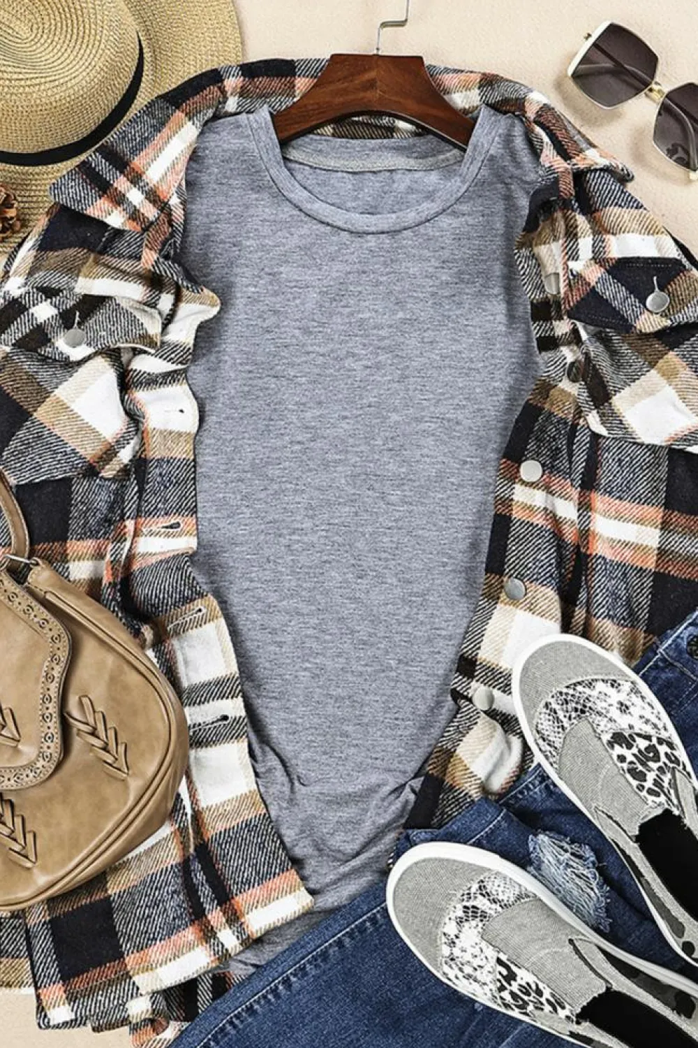 Outlet Dear-Lover Solid Color Crew Neck Tee Gray