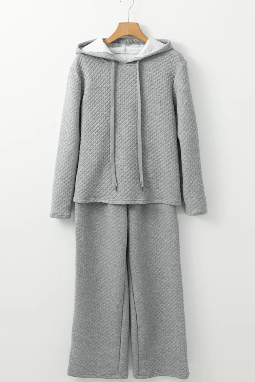 New Dear-Lover Solid Color Drawstring Hoodie and Wide Leg Pants Set Gray