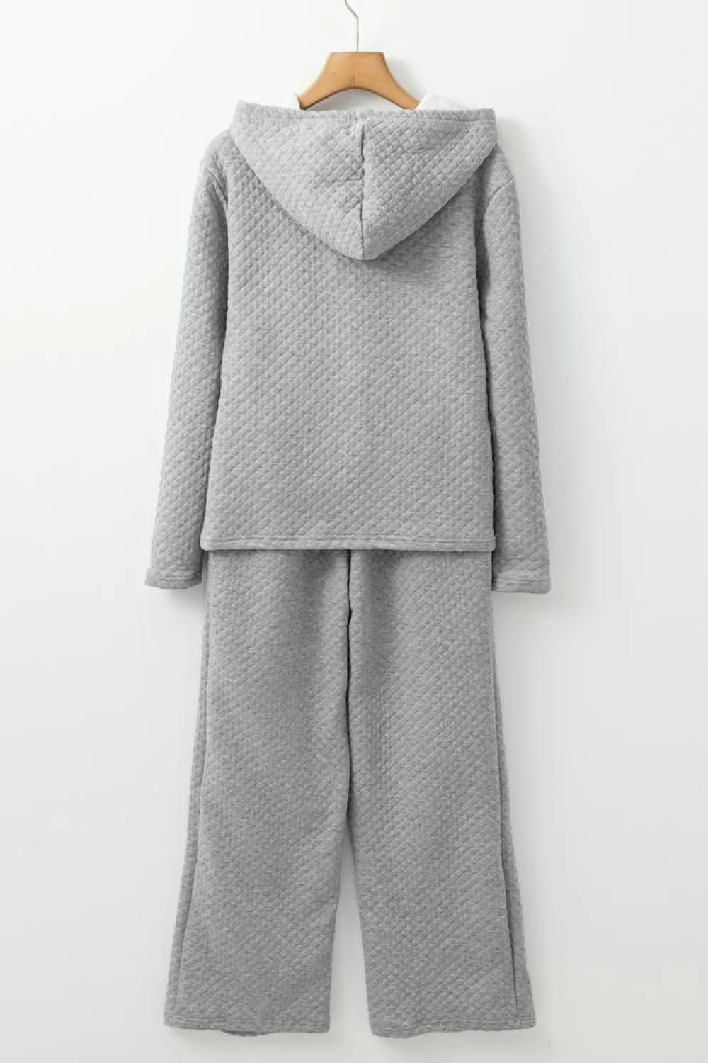 New Dear-Lover Solid Color Drawstring Hoodie and Wide Leg Pants Set Gray