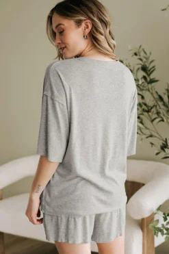 Clearance Dear-Lover Solid Color Loose Tee 2 Piece Shorts Set Gray