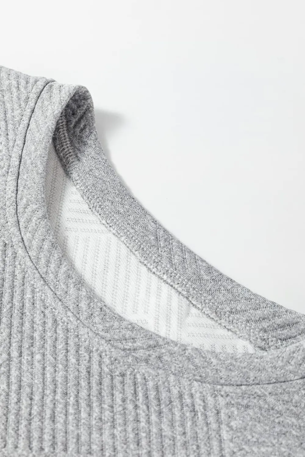 Best Dear-Lover Solid Color Textured Long Sleeve Shift Dress Gray