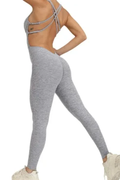 Outlet Dear-Lover Solid Criss Cross Backless Active Jumpsuit Gray