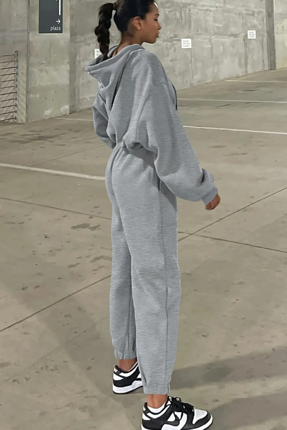Clearance Dear-Lover Solid Drop Shoulder Hoodie and Joggers Activewear Set Gray