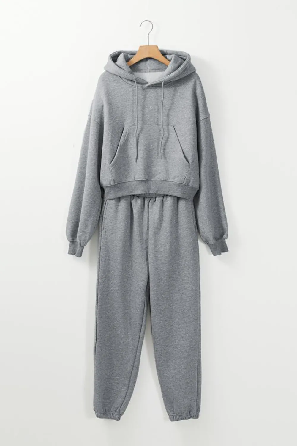 Clearance Dear-Lover Solid Drop Shoulder Hoodie and Joggers Activewear Set Gray