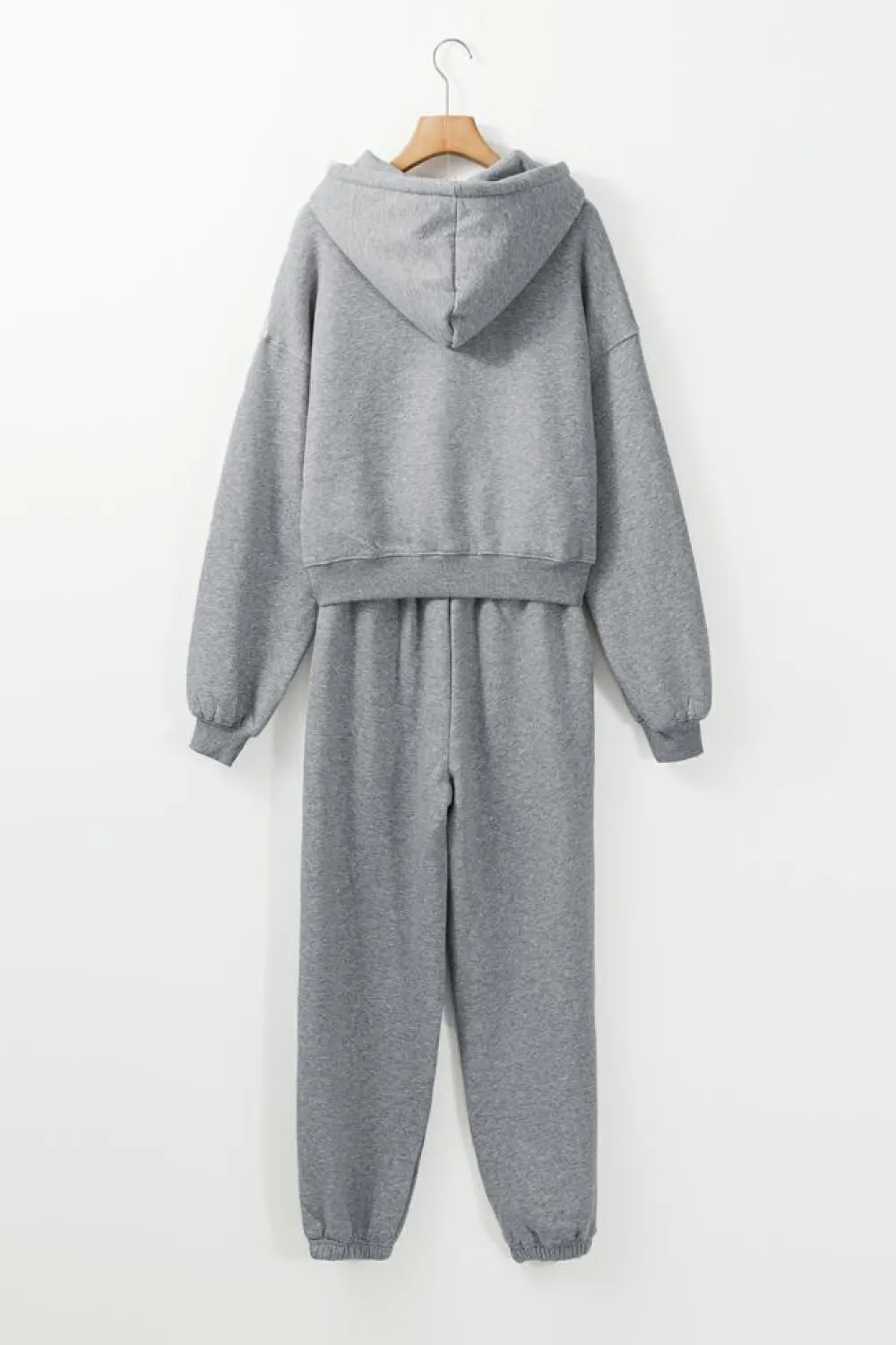 Clearance Dear-Lover Solid Drop Shoulder Hoodie and Joggers Activewear Set Gray