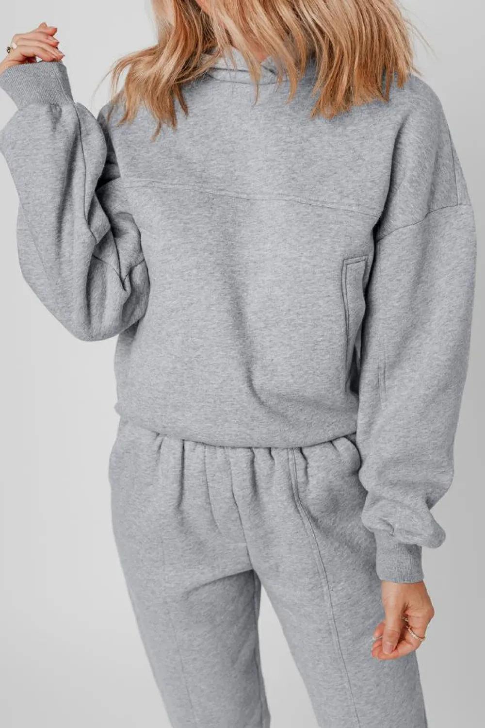 Sale Dear-Lover Solid Exposed Seams Hoodie and Joggers Activewear Set Gray